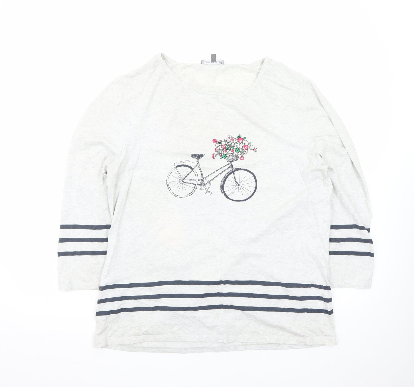 Laura Ashley Women’s White Striped Bicycle Floral 3/4 Sleeve Cotton T-Shirt Size 16
