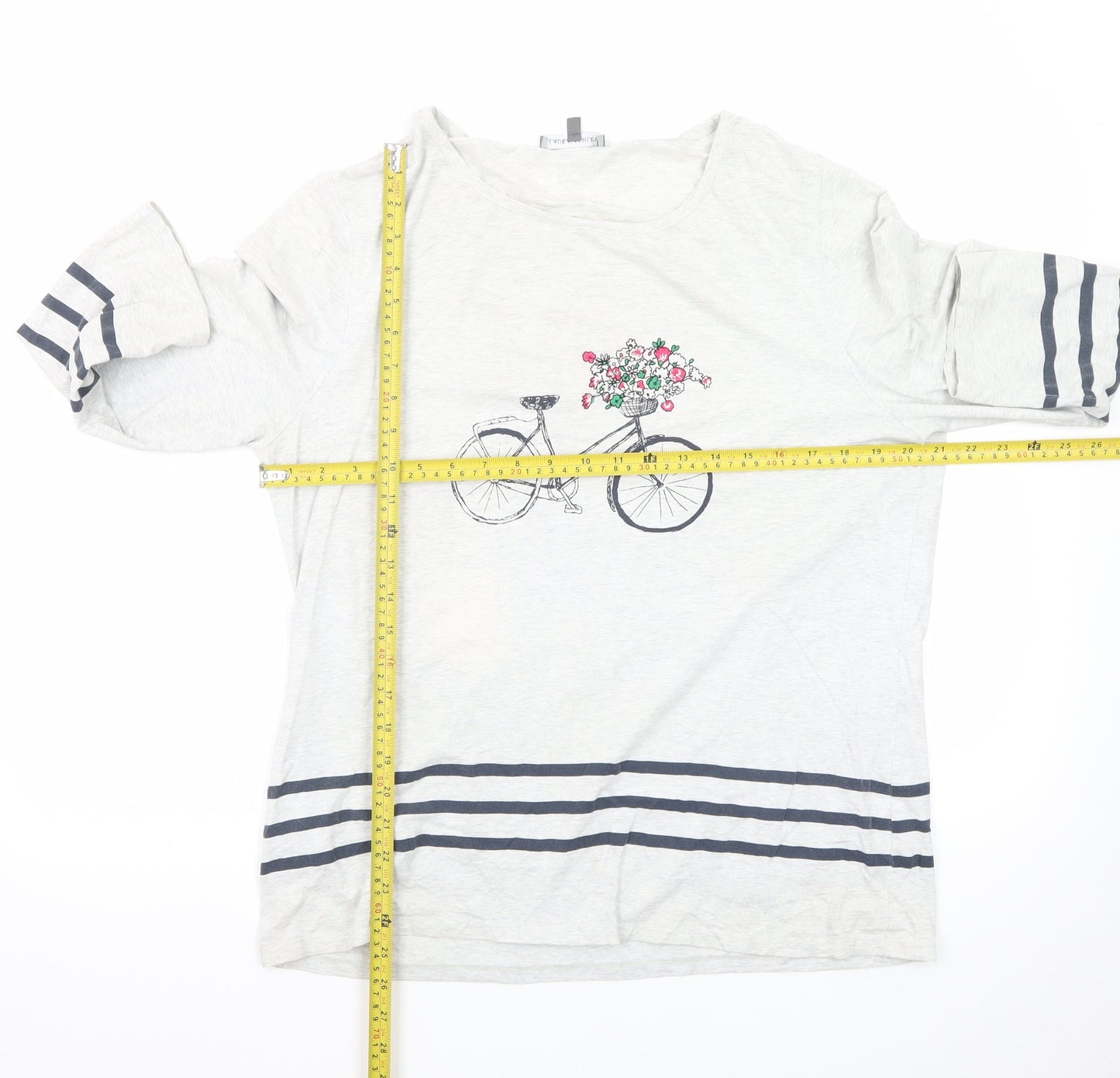Laura Ashley Women’s White Striped Bicycle Floral 3/4 Sleeve Cotton T-Shirt Size 16