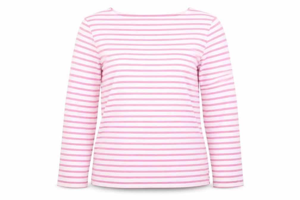 Jaeger Womens Pink White Striped Cotton Long Sleeve T-Shirt Size 12