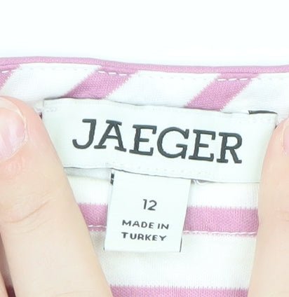 Jaeger Womens Pink White Striped Cotton Long Sleeve T-Shirt Size 12