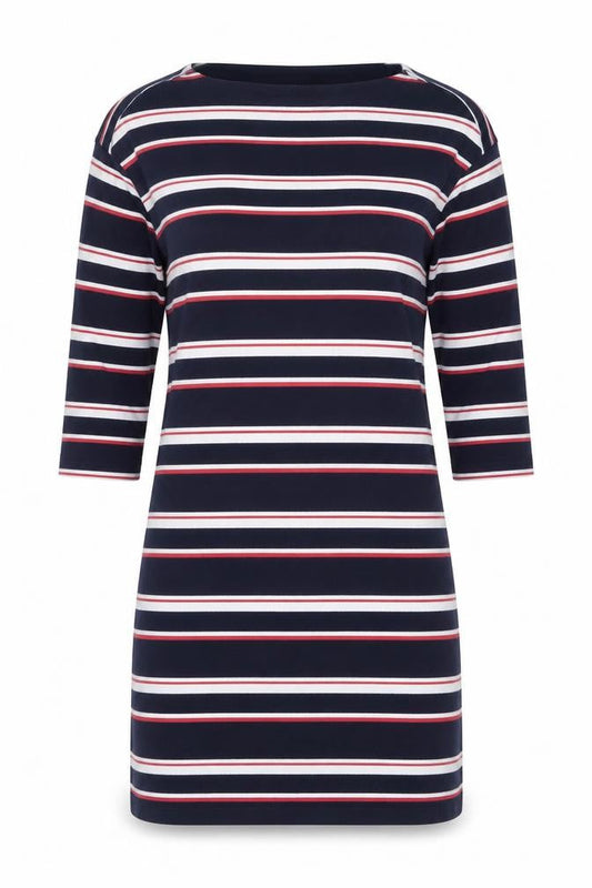 Uniqlo Women Blue Striped T-Shirt Dress L Nautical Casual