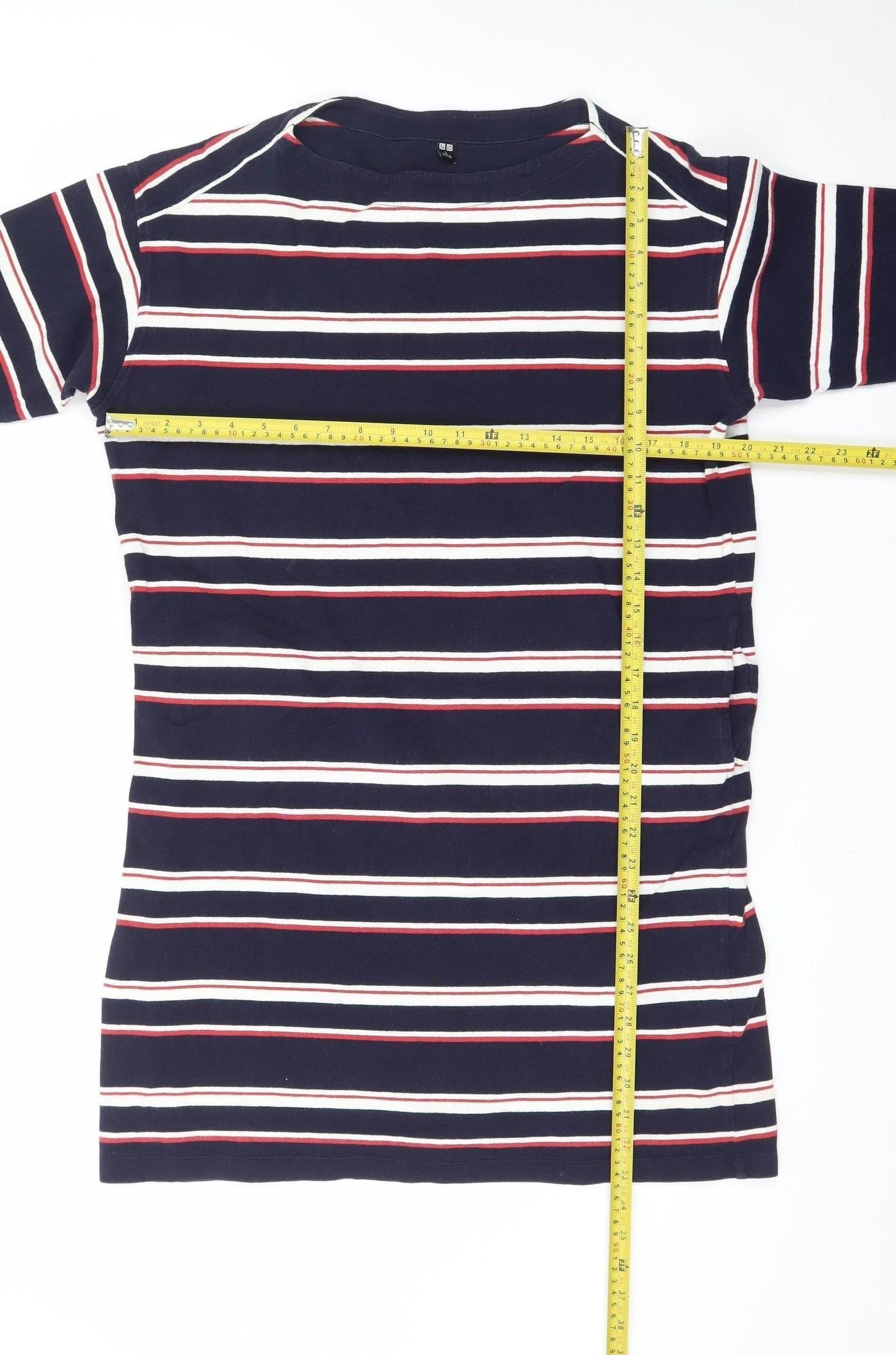 Uniqlo Women Blue Striped T-Shirt Dress L Nautical Casual