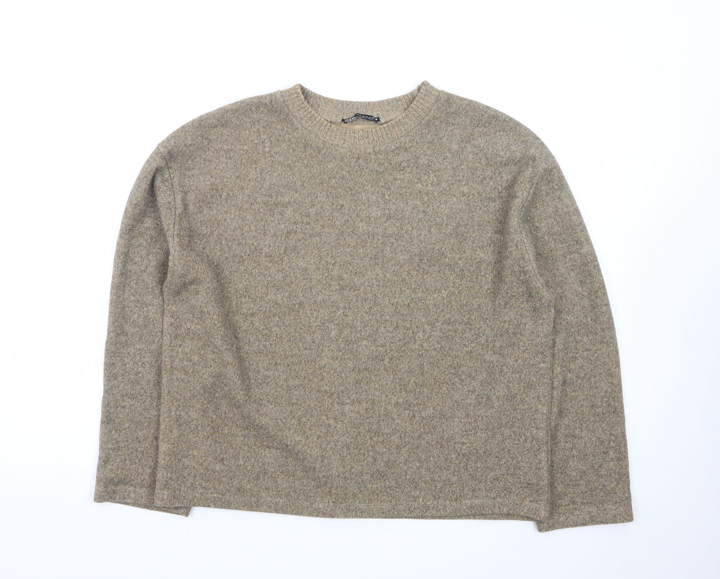 ZARA Women Beige Wool Blend Crew Neck Pullover Jumper Medium