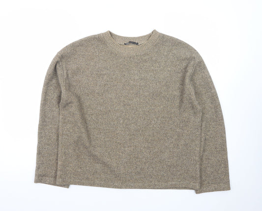 ZARA Women Beige Wool Blend Crew Neck Pullover Jumper Medium