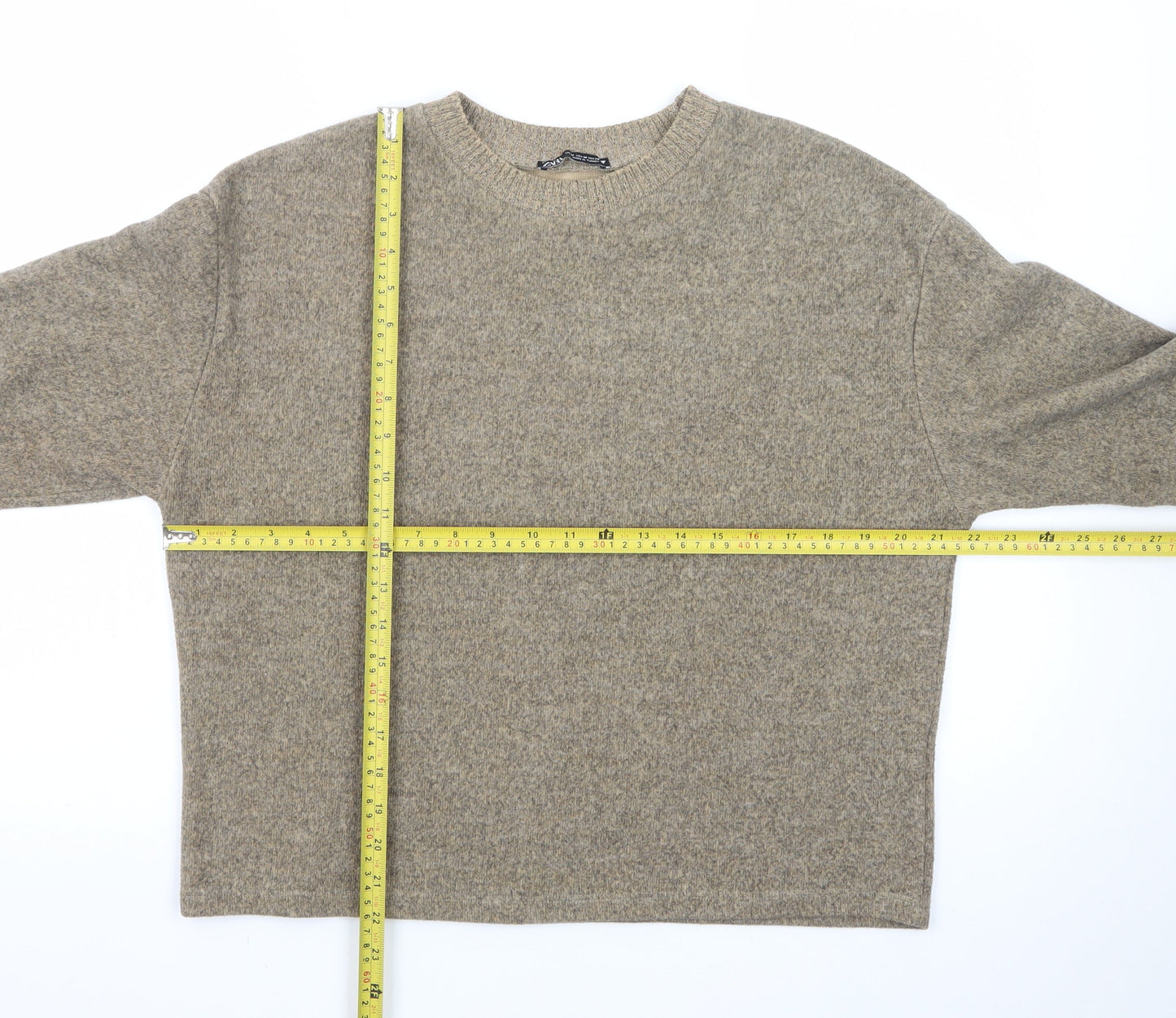 ZARA Women Beige Wool Blend Crew Neck Pullover Jumper Medium