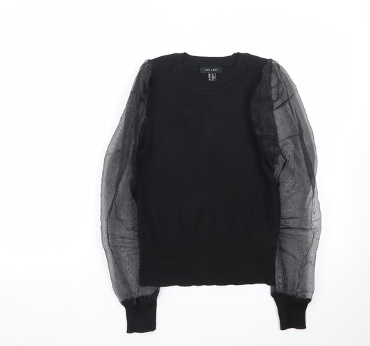 New Look Women’s Black Puff Sleeve Crew Neck Jumper Size 8