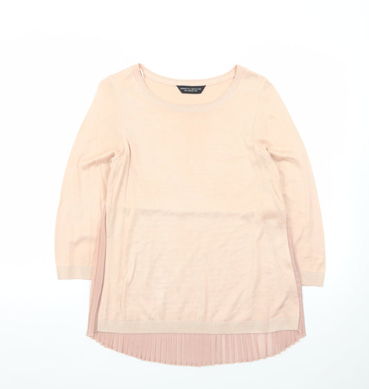 Dorothy Perkins Women Pink Pleated Hem Crew Neck 3/4 Sleeve Jumper Size 10