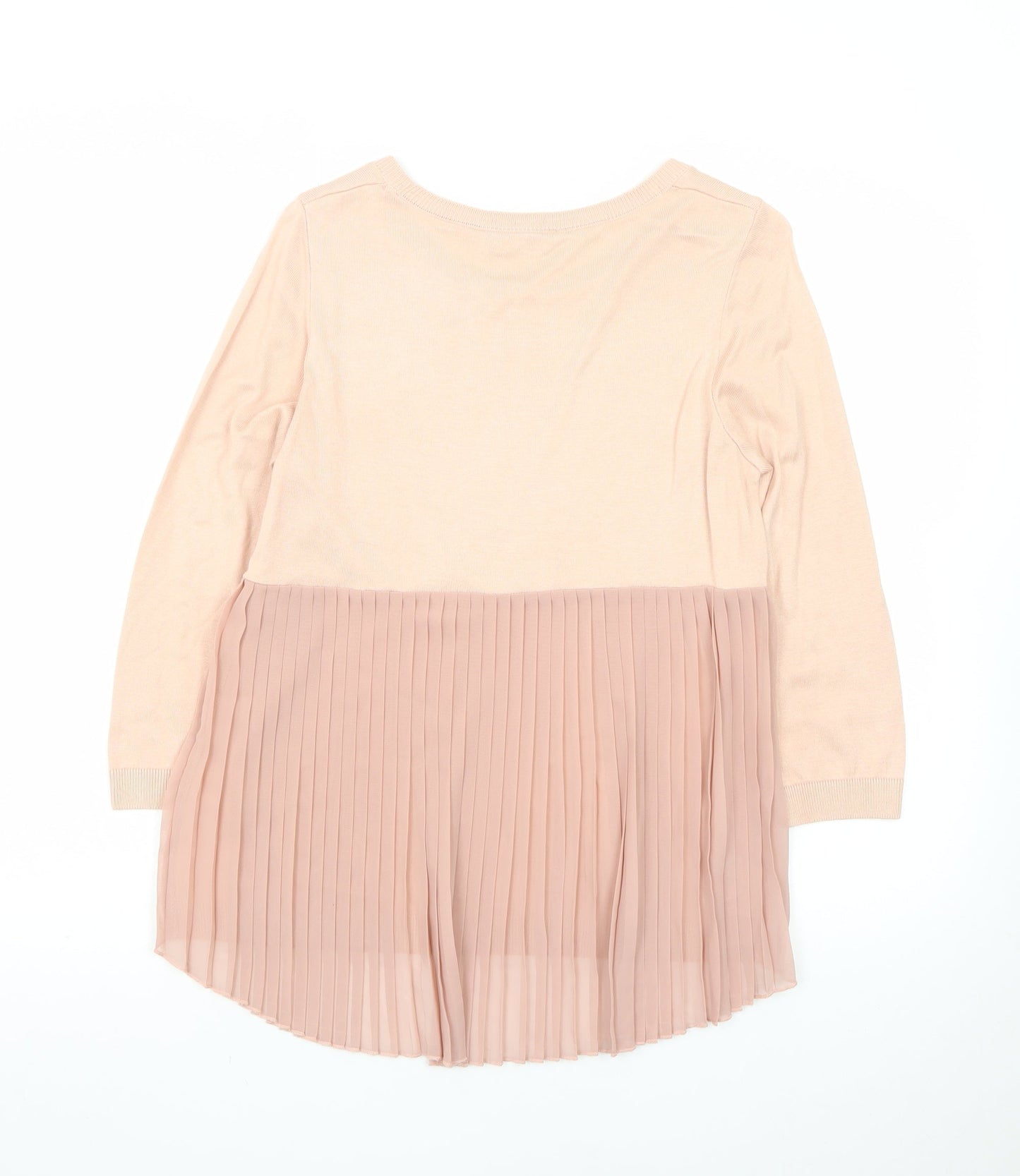 Dorothy Perkins Women Pink Pleated Hem Crew Neck 3/4 Sleeve Jumper Size 10