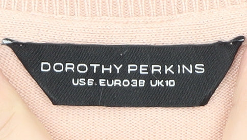 Dorothy Perkins Women Pink Pleated Hem Crew Neck 3/4 Sleeve Jumper Size 10