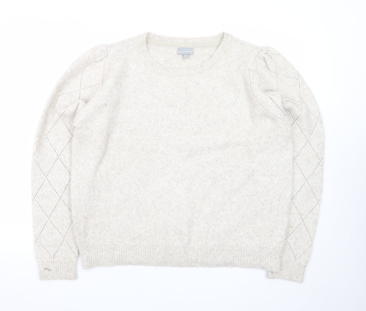 Oliver Bonas Women Beige Puff Sleeve Jumper UK 18 Wool Blend