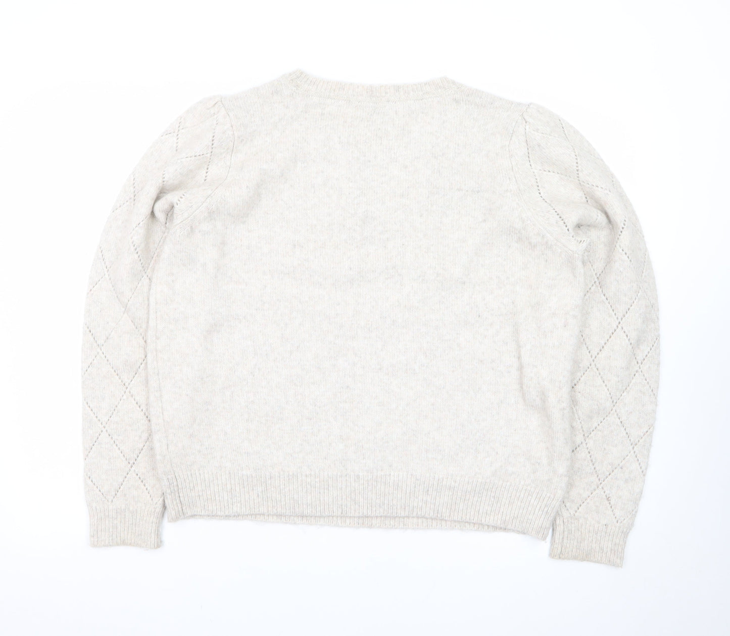 Oliver Bonas Women Beige Puff Sleeve Jumper UK 18 Wool Blend