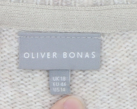 Oliver Bonas Women Beige Puff Sleeve Jumper UK 18 Wool Blend