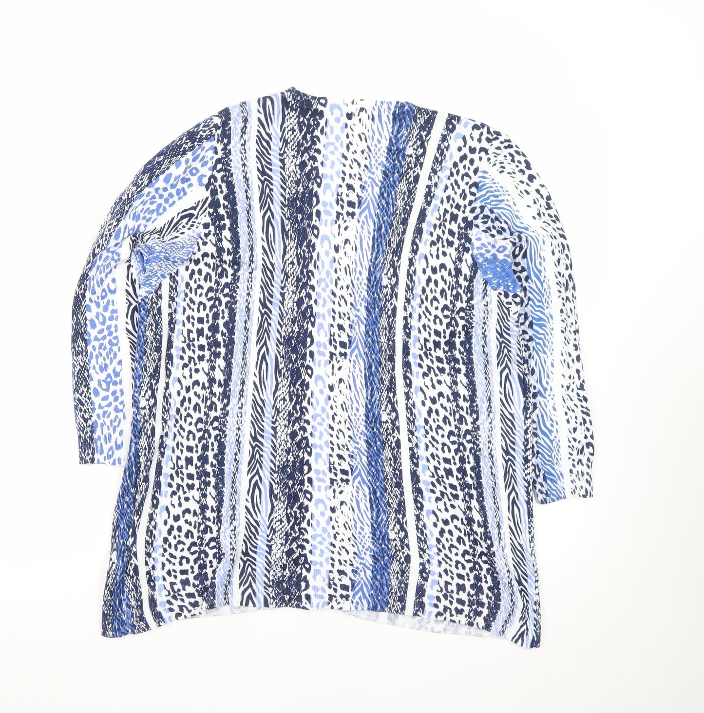 Leo & Ugo Women’s Blue Animal Print V-Neck 3/4 Sleeve Cardigan L
