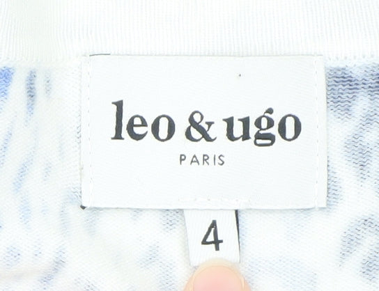 Leo & Ugo Women’s Blue Animal Print V-Neck 3/4 Sleeve Cardigan L
