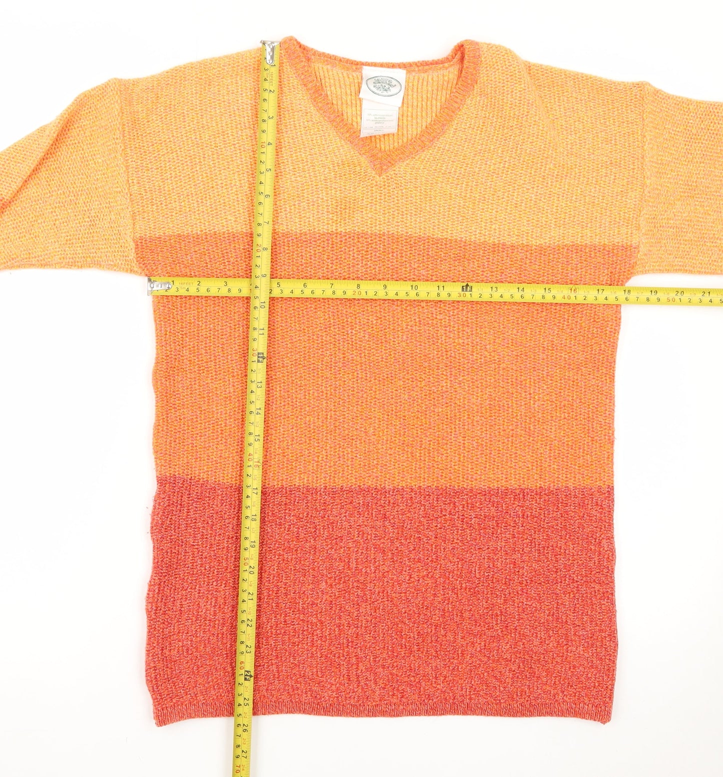 Laura Ashley Women’s Orange Striped V-Neck Cotton Blend Jumper Size S