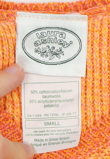 Laura Ashley Women’s Orange Striped V-Neck Cotton Blend Jumper Size S