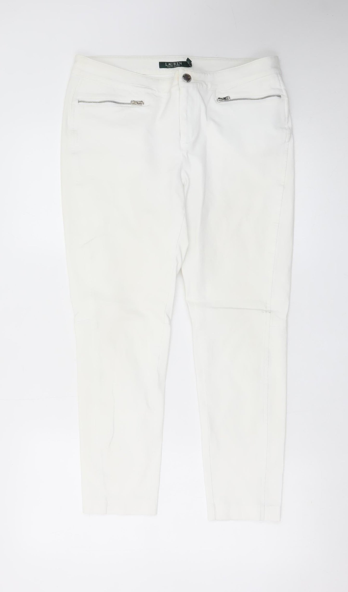 Ralph Lauren Women White Slim Fit Stretch Trousers Size 10