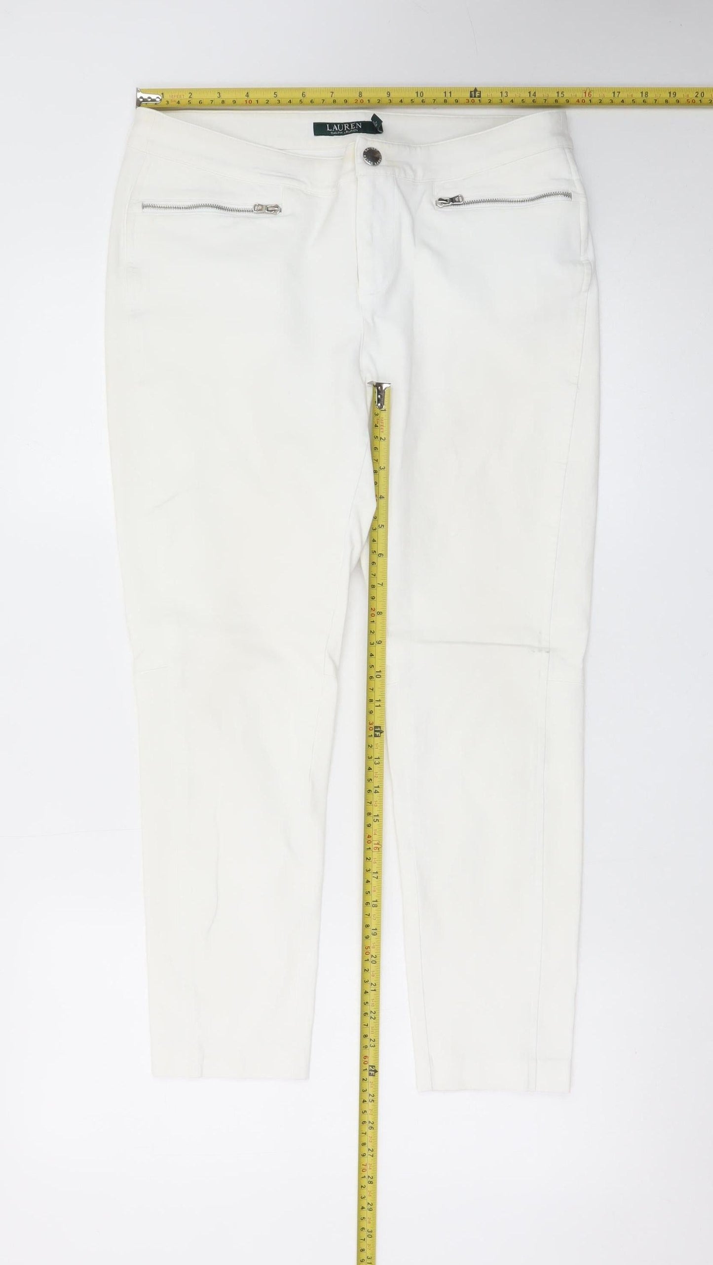 Ralph Lauren Women White Slim Fit Stretch Trousers Size 10
