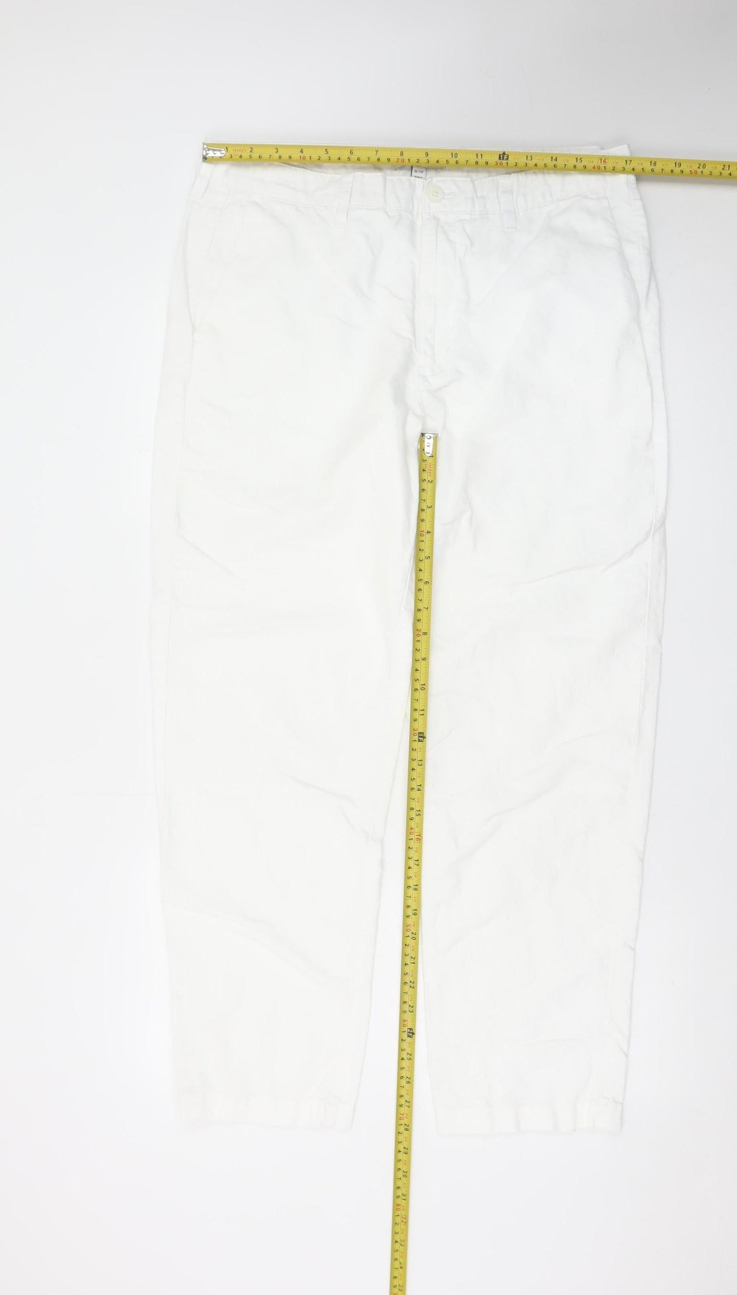 Marks and Spencer Women White Linen Blend Tapered Trousers Size 36/31