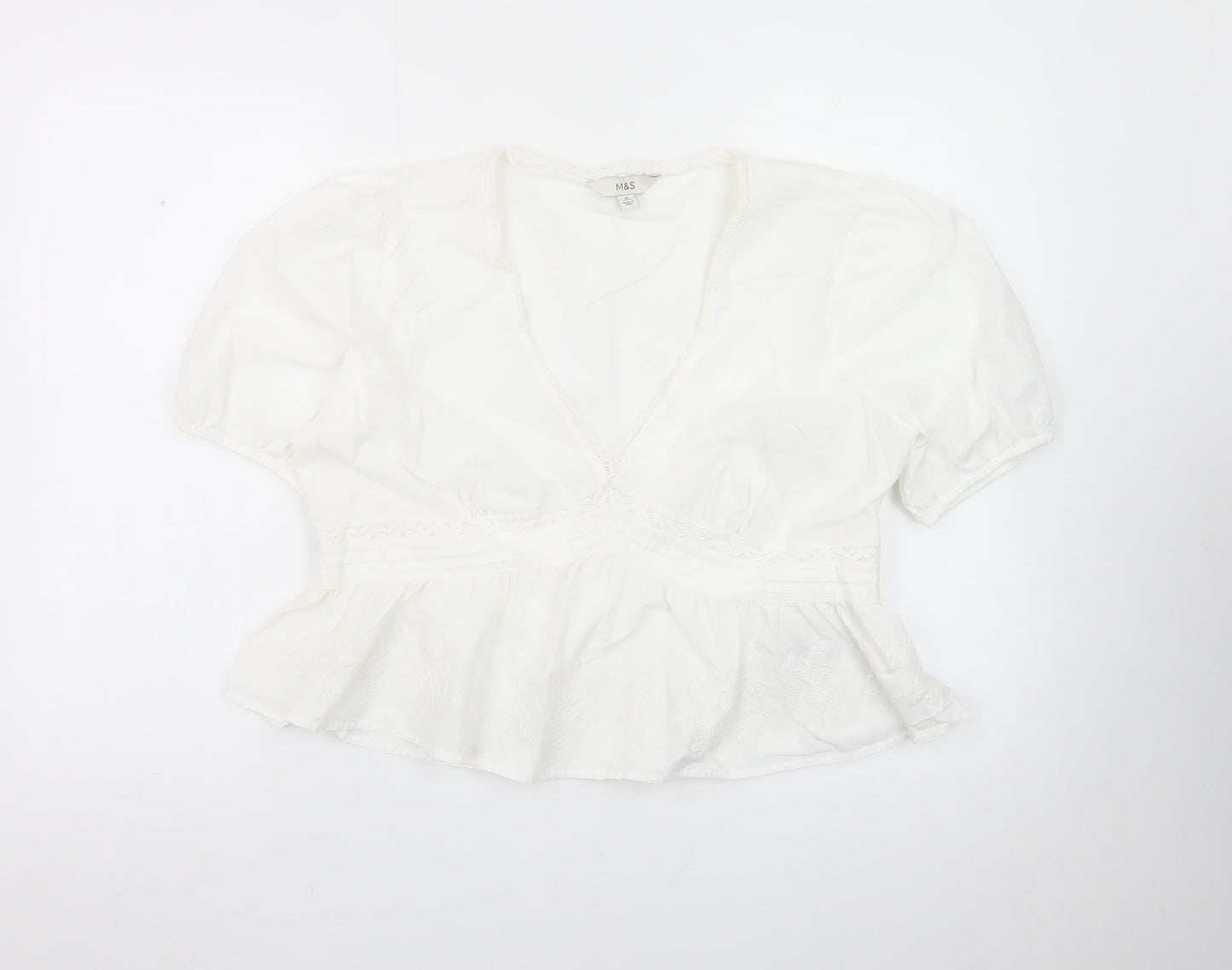 Marks and Spencer Womens White Cotton Peasant Blouse Size 16