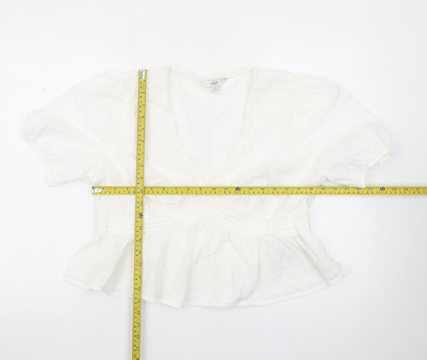 Marks and Spencer Womens White Cotton Peasant Blouse Size 16