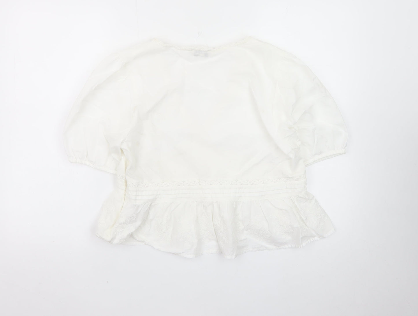 Marks and Spencer Womens White Cotton Peasant Blouse Size 16
