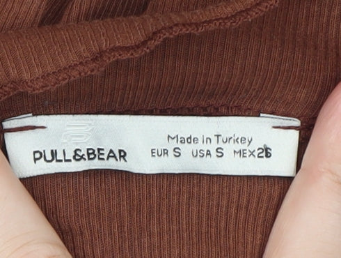 Pull&Bear Women Brown Mock Neck Cropped Long Sleeve Top Size 8