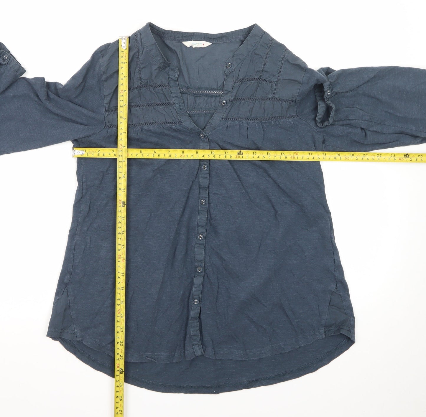 White Stuff Women's Blue Cotton Tunic Blouse Size 14 Long Sleeve
