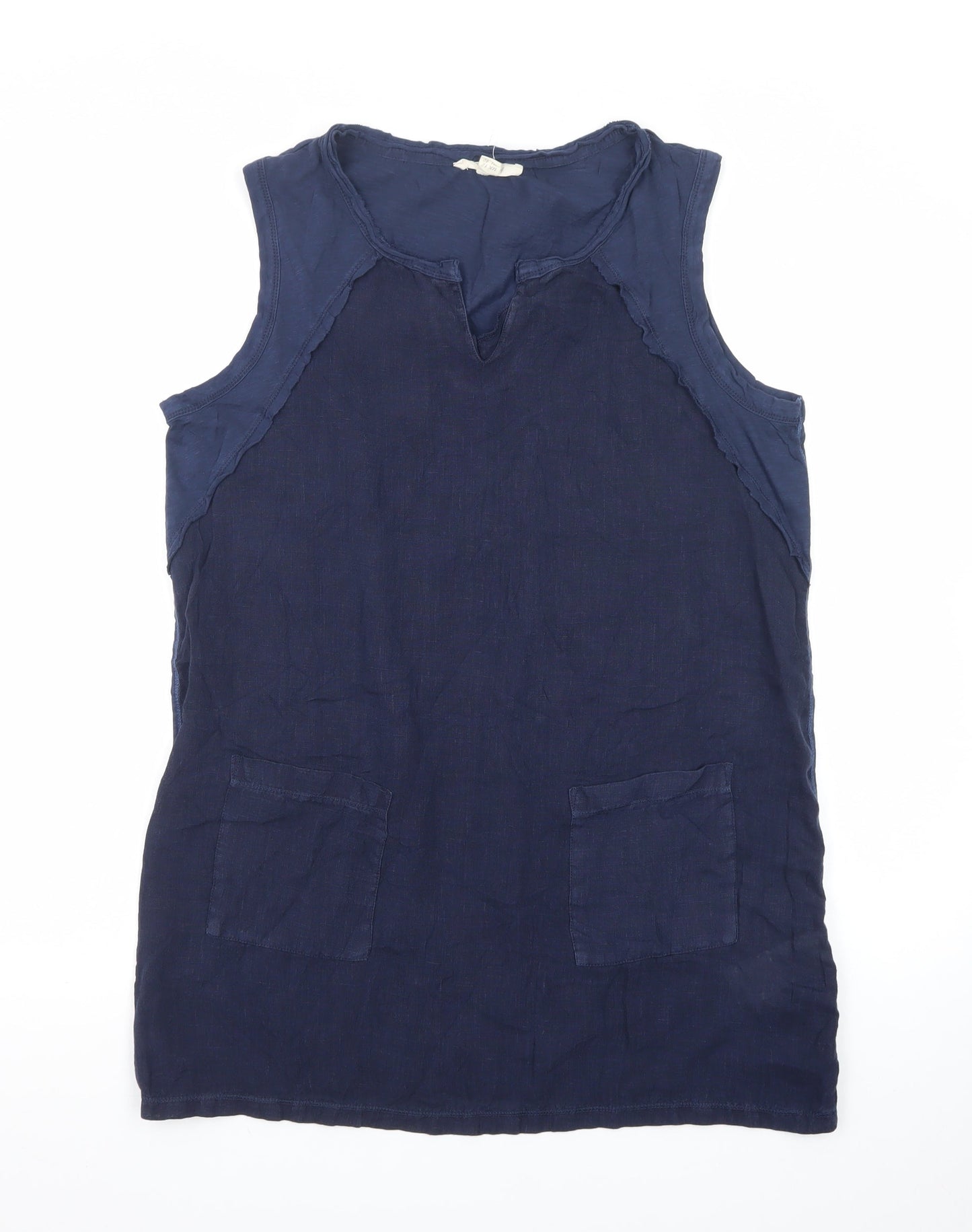White Stuff Women's Blue Linen Cotton Sleeveless Shift Dress UK 12