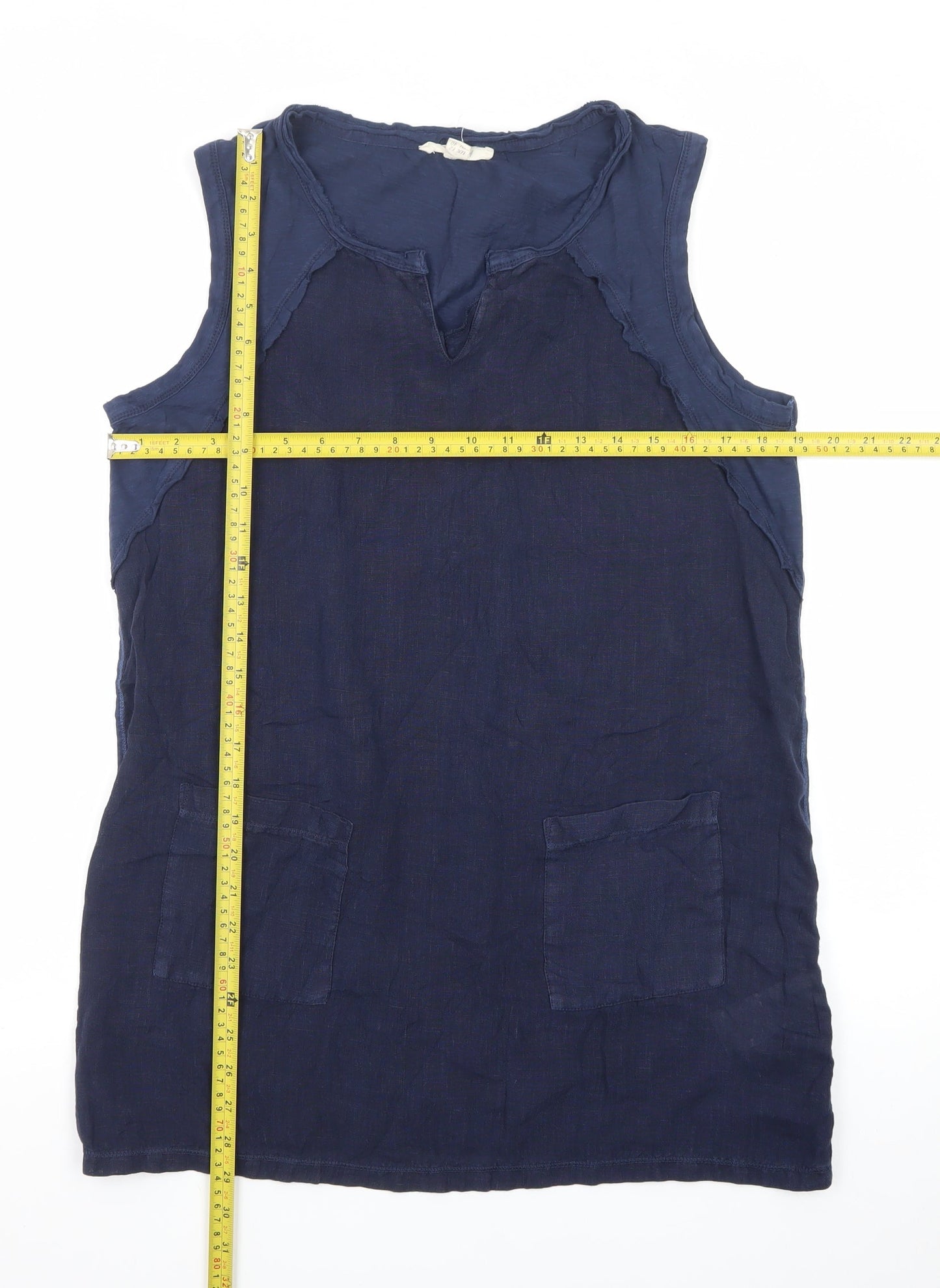 White Stuff Women's Blue Linen Cotton Sleeveless Shift Dress UK 12