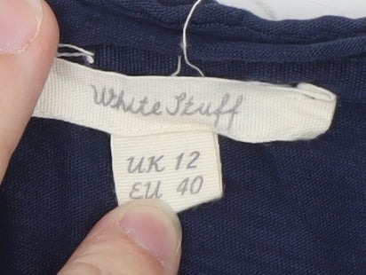 White Stuff Women's Blue Linen Cotton Sleeveless Shift Dress UK 12
