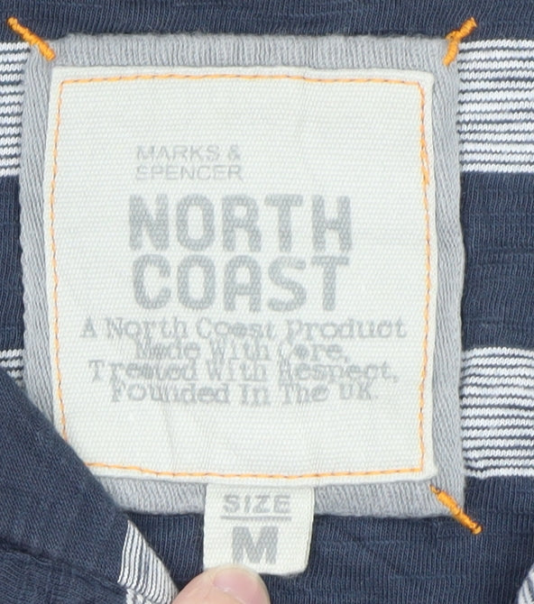 Marks and Spencer North Coast Men's Blue Striped Cotton Polo Shirt M