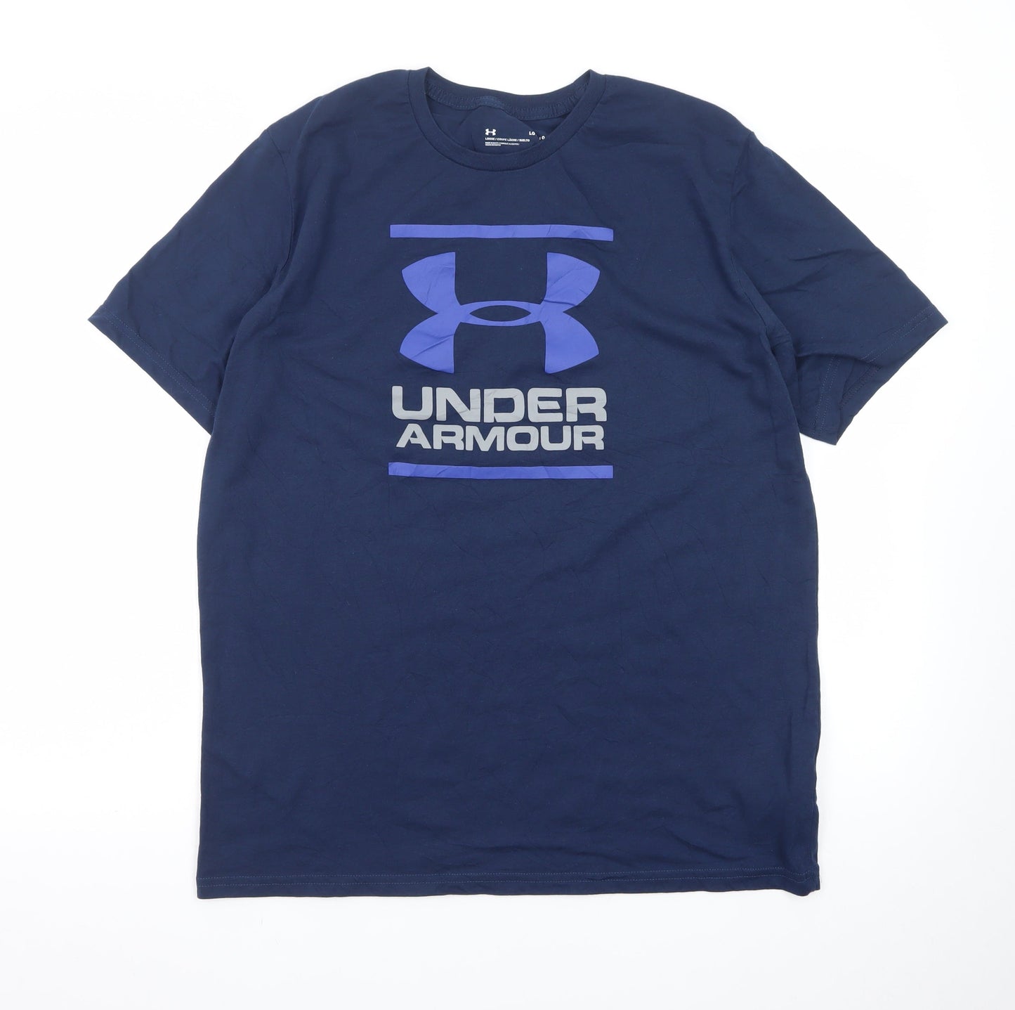 Under Armour Men's Navy Blue Loose Fit Crew Neck Logo T-Shirt Size L