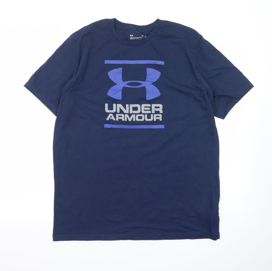 Under Armour Men's Navy Blue Loose Fit Crew Neck Logo T-Shirt Size L