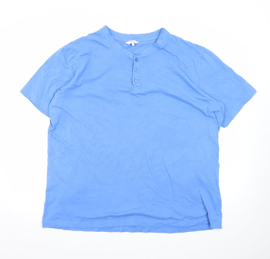 Cotton Traders Men's Blue 2XL Henley Short Sleeve Cotton T-Shirt