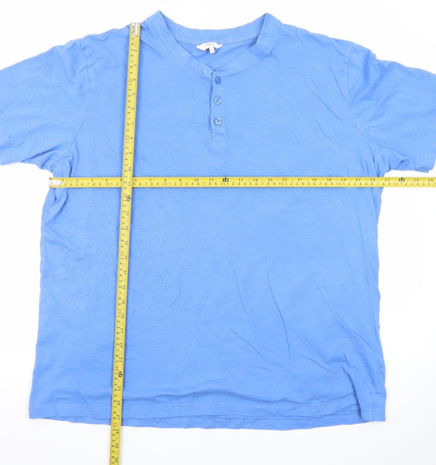 Cotton Traders Men's Blue 2XL Henley Short Sleeve Cotton T-Shirt