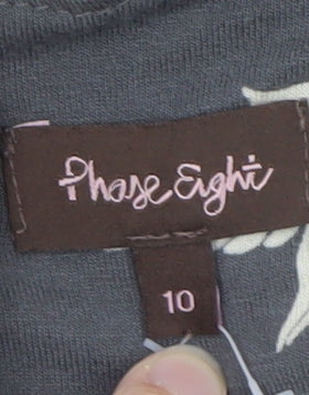 Phase Eight Women's Grey Bird Print V-Neck A-Line Dress Size 10