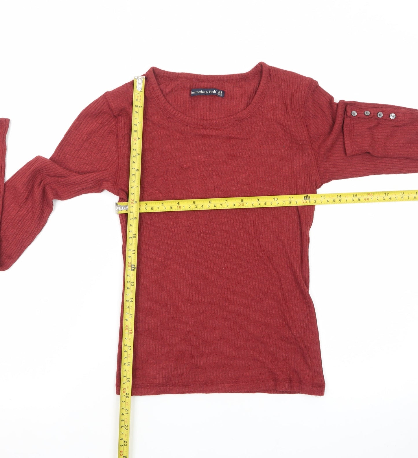 Abercrombie & Fitch Women Red XS Long Sleeve Ribbed Cotton Top