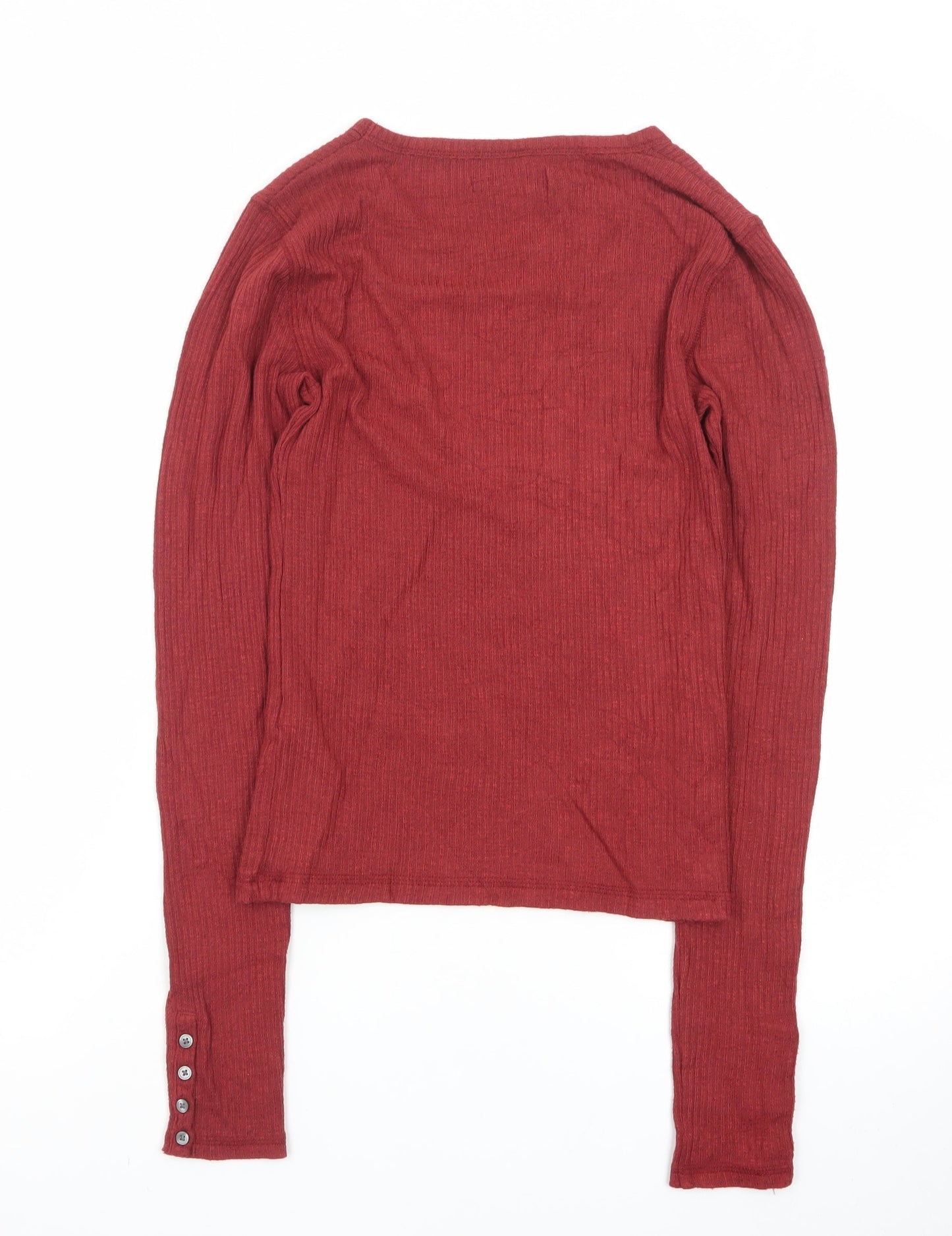 Abercrombie & Fitch Women Red XS Long Sleeve Ribbed Cotton Top