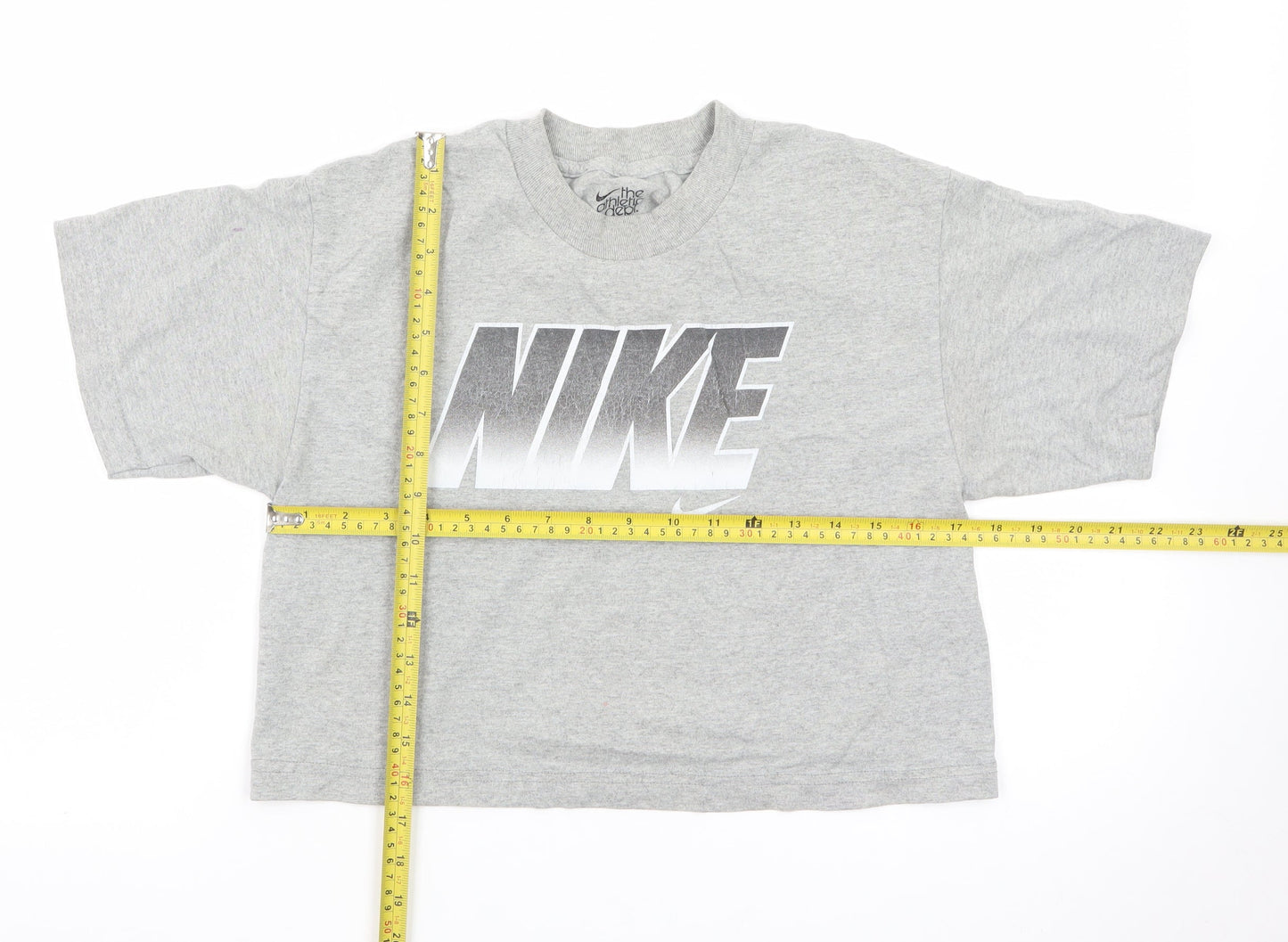 Nike Women Grey Cropped Sports T-Shirt L Short Sleeve Cotton Blend