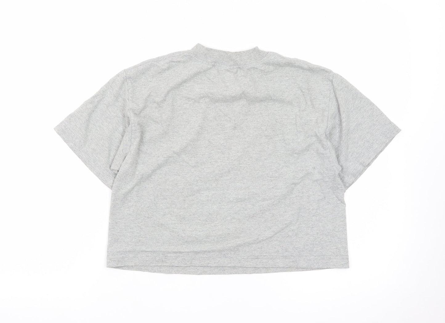 Nike Women Grey Cropped Sports T-Shirt L Short Sleeve Cotton Blend