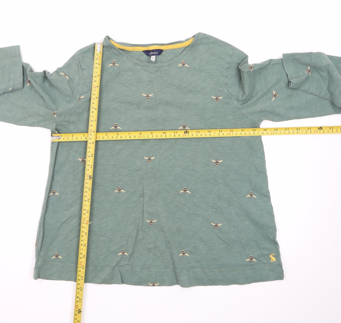 Joules Womens Green Bee Embroidered Long Sleeve Cotton T-Shirt UK 14