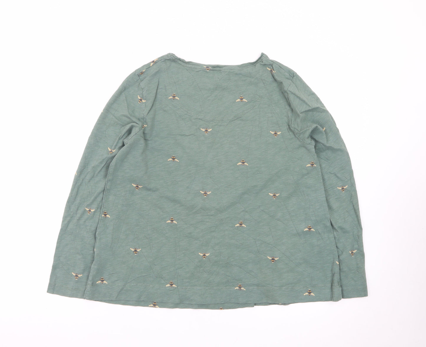 Joules Womens Green Bee Embroidered Long Sleeve Cotton T-Shirt UK 14