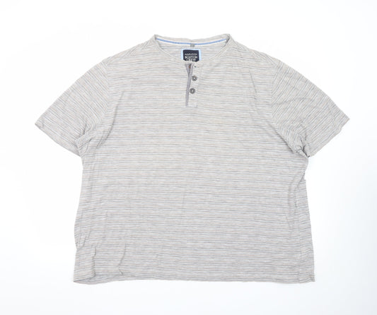 Boston Crew Men's Beige Striped Henley Short Sleeve Cotton T-Shirt 3XL