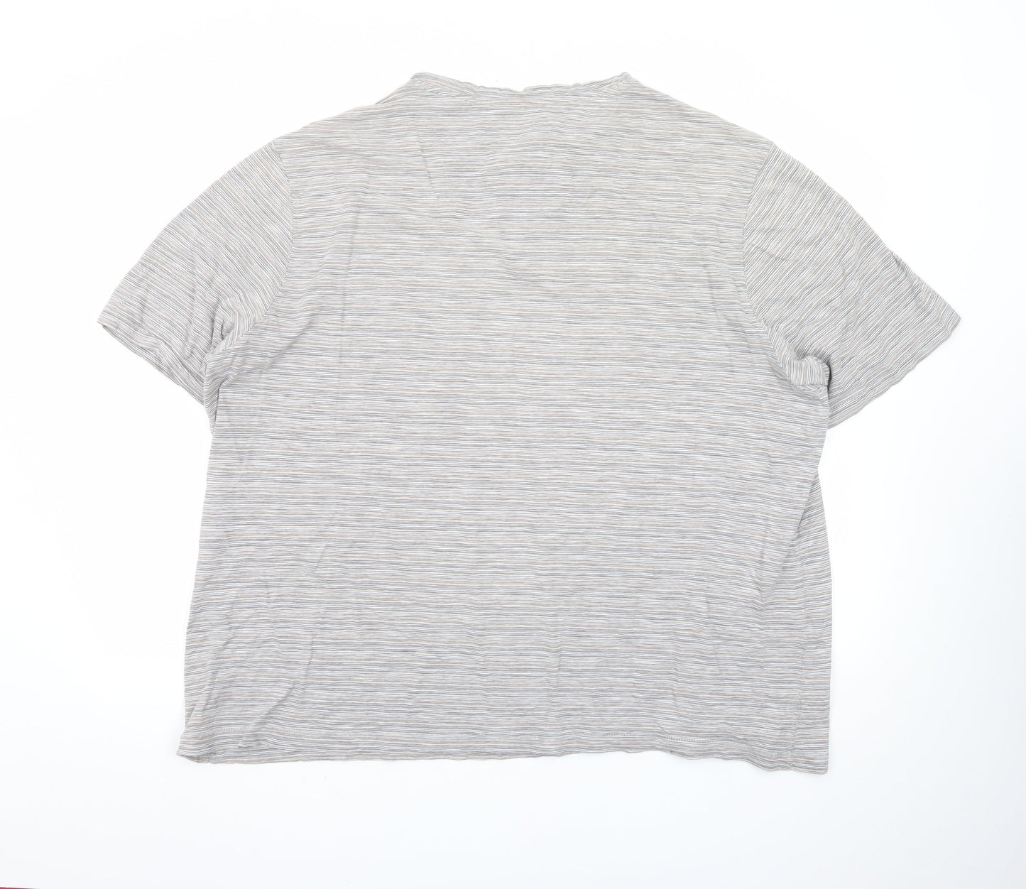 Boston Crew Men's Beige Striped Henley Short Sleeve Cotton T-Shirt 3XL