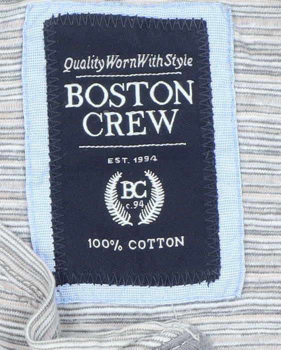 Boston Crew Men's Beige Striped Henley Short Sleeve Cotton T-Shirt 3XL