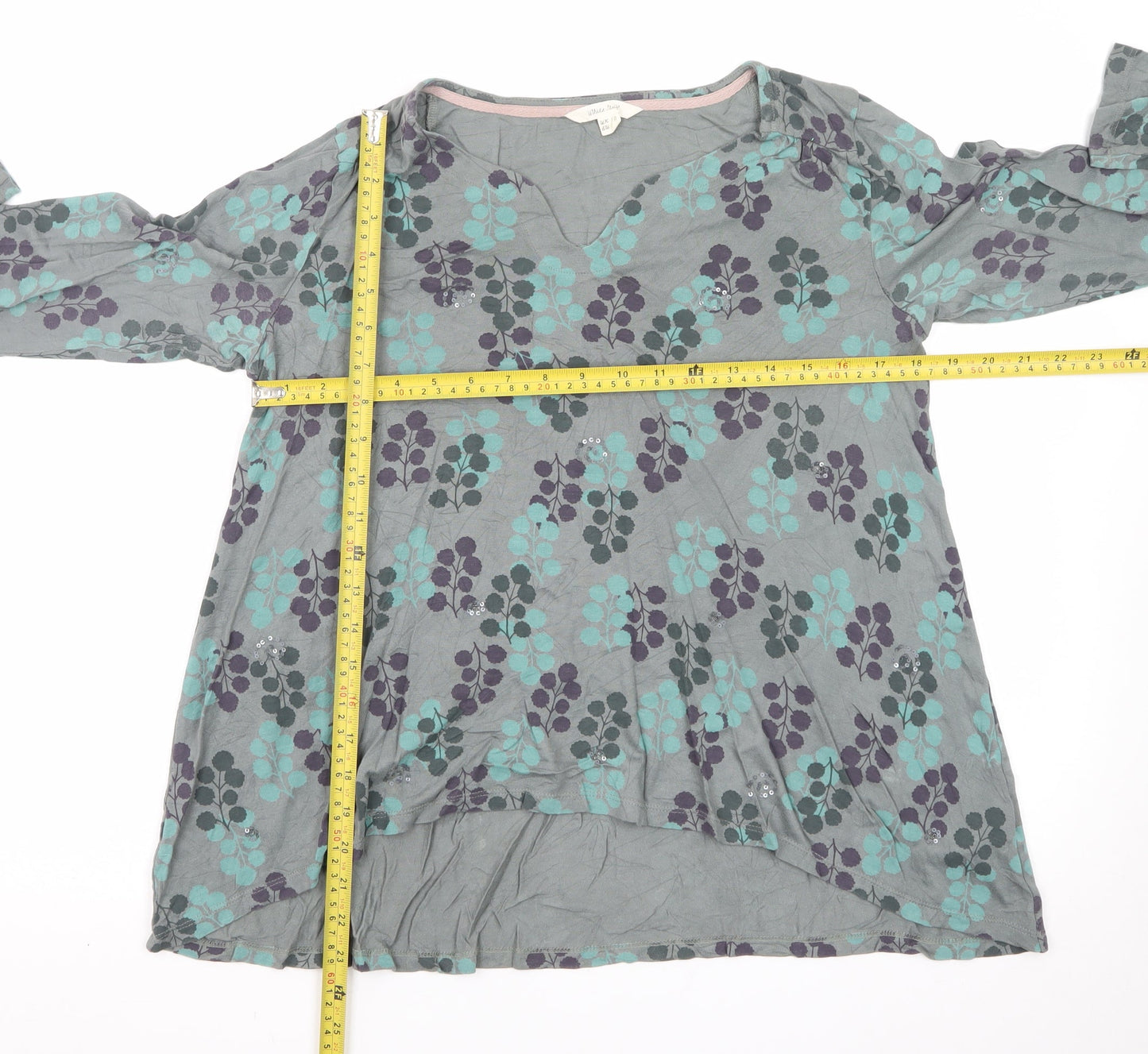 White Stuff Women's Grey Floral Cotton Tunic Blouse UK 10
