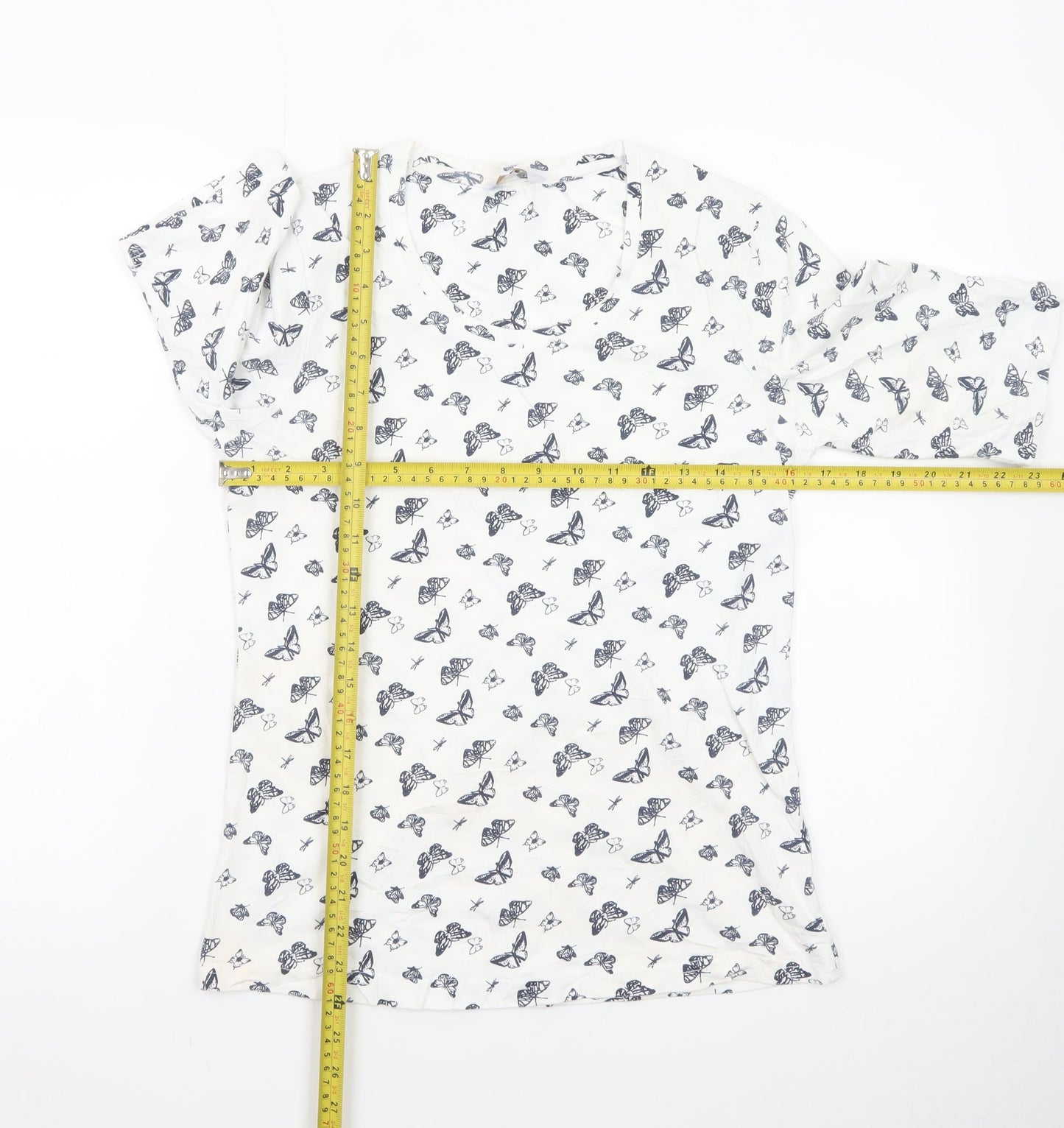 Cotton Traders Women's White Butterfly Print Cotton T-Shirt Size 10