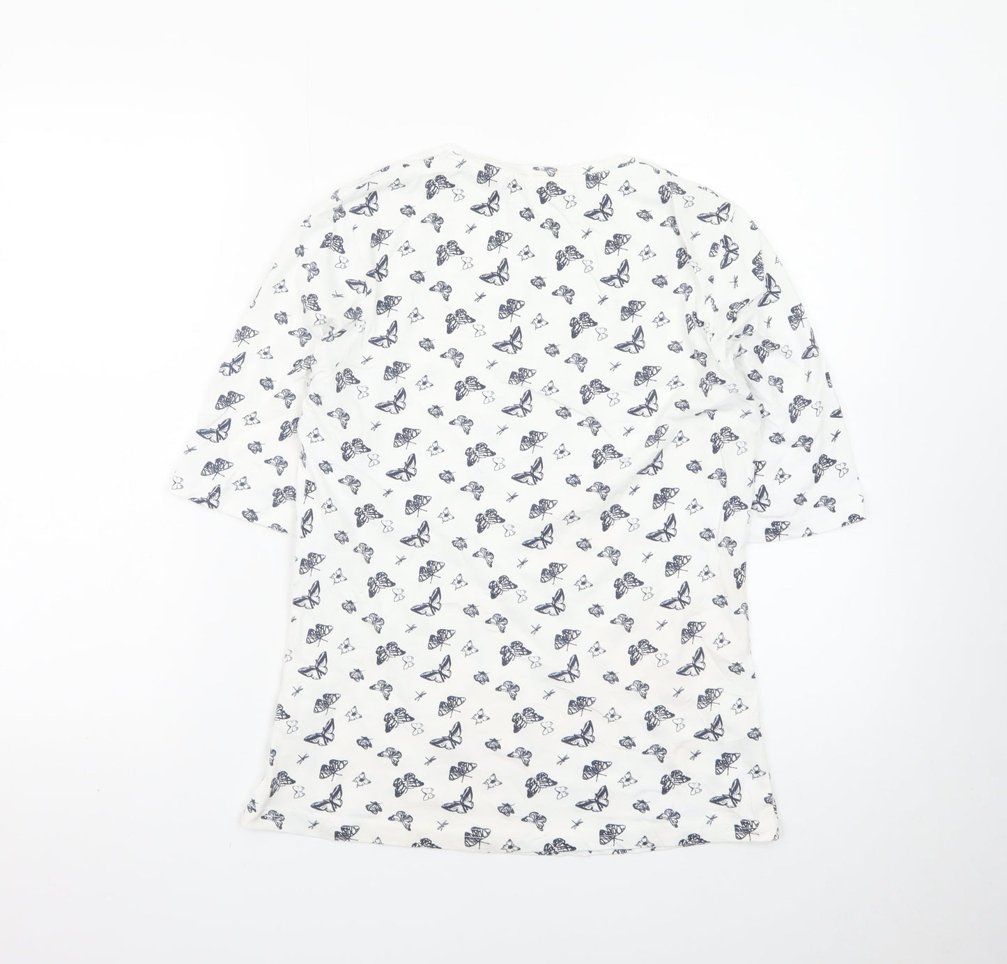 Cotton Traders Women's White Butterfly Print Cotton T-Shirt Size 10