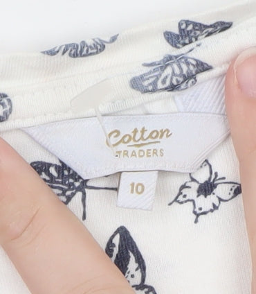 Cotton Traders Women's White Butterfly Print Cotton T-Shirt Size 10